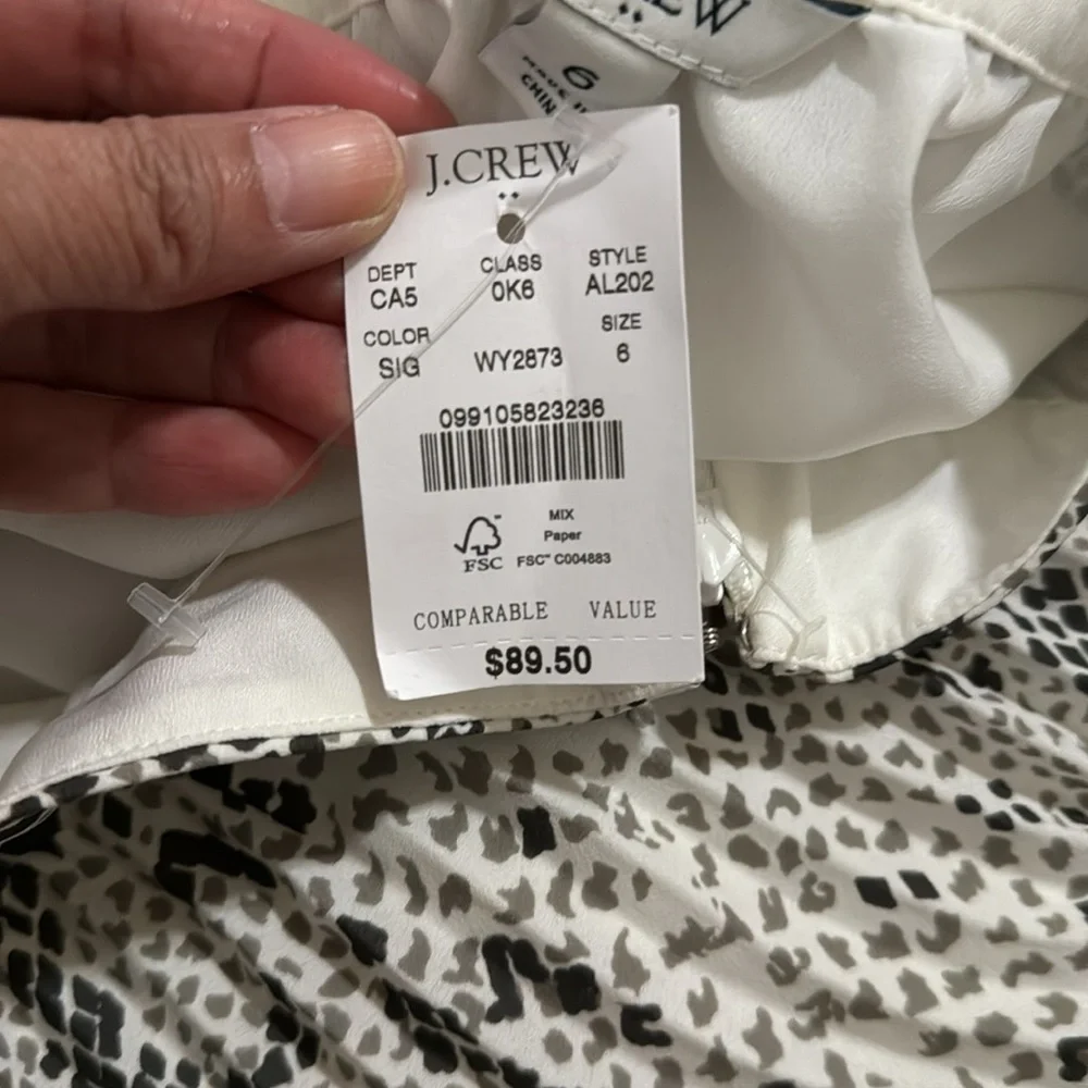 J Crew Factory Animal-Print Pleated Midi Skirt White Gray Reptile Snake NWT-6